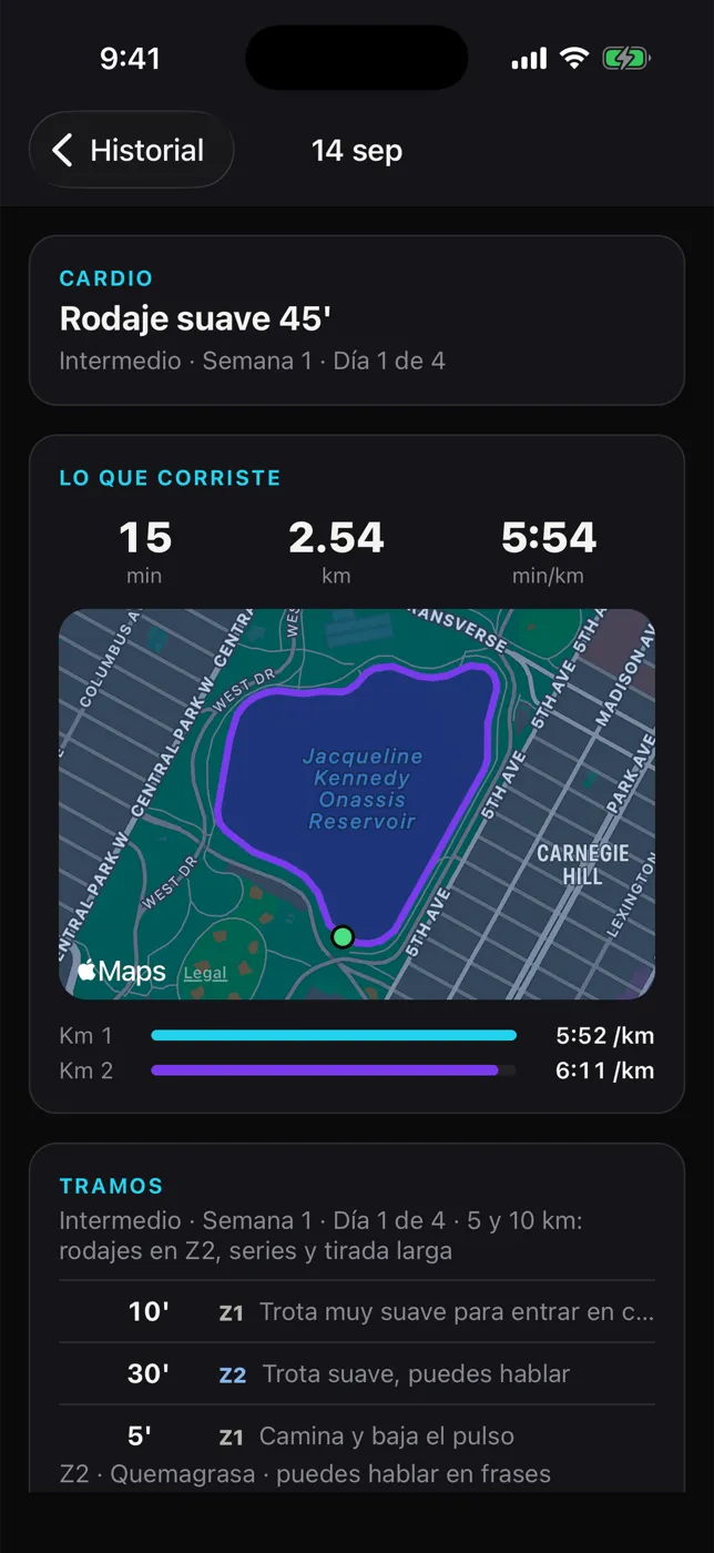 Pantalla de training · runners de la app