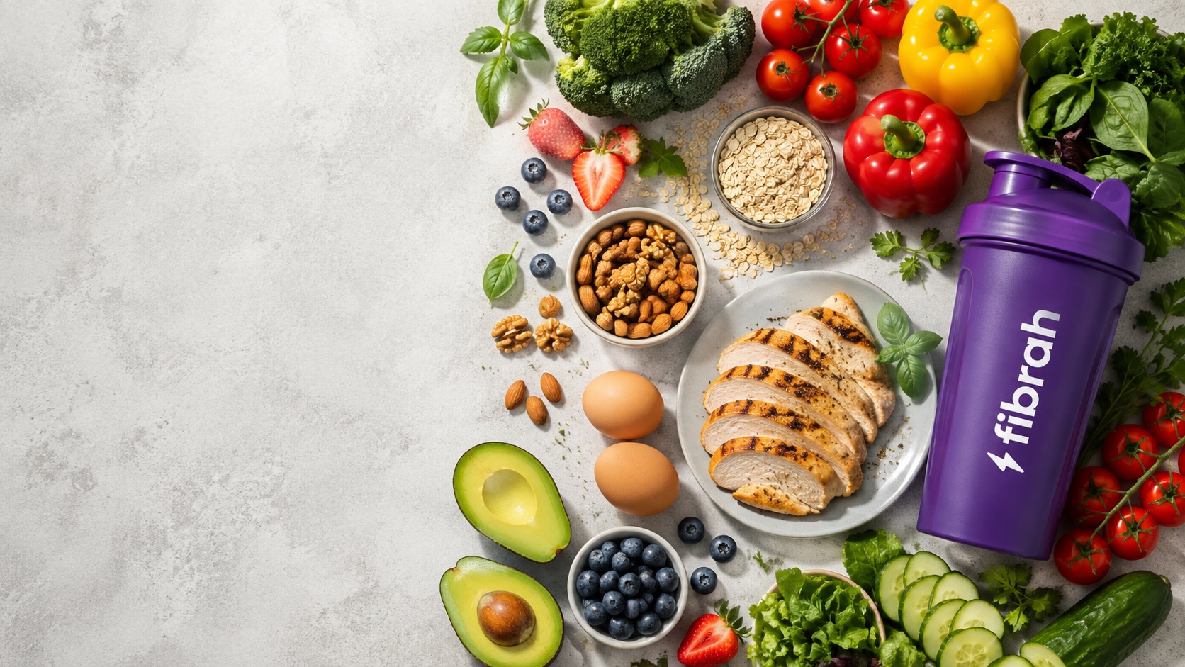 Comida saludable preparada con un shaker de Fibrah
